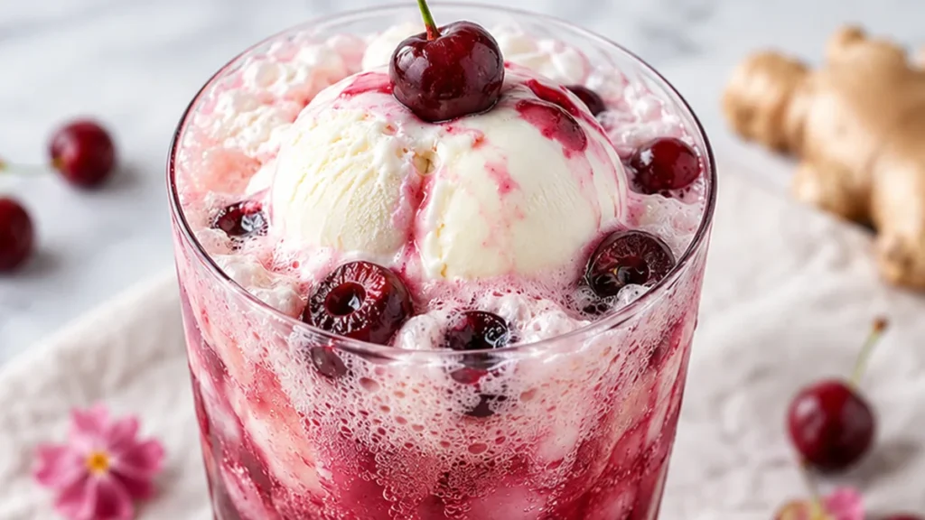Cherry Ginger Beer Floats: A Taste of Paradise! - cherry float - Make the ultimate Cherry Float with this easy recipe! Sweet cherries, hibiscus, ginger beer, an