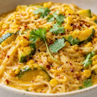 Coconut Curry Delight with Rice Noodles - Make a delicious coconut curry with rice noodles and garden vegetables. This easy recipe is perfect for busy nights an