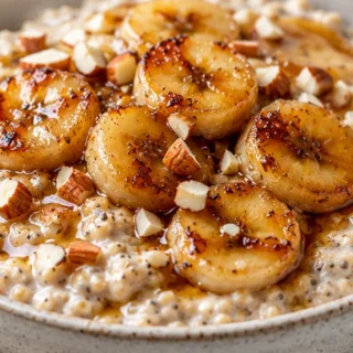 Creamy Coconut Chia Oats with Caramelized Bananas - coconut oats