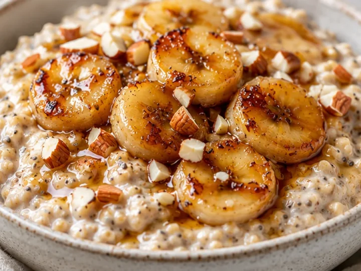 Creamy Coconut Chia Oats with Caramelized Bananas