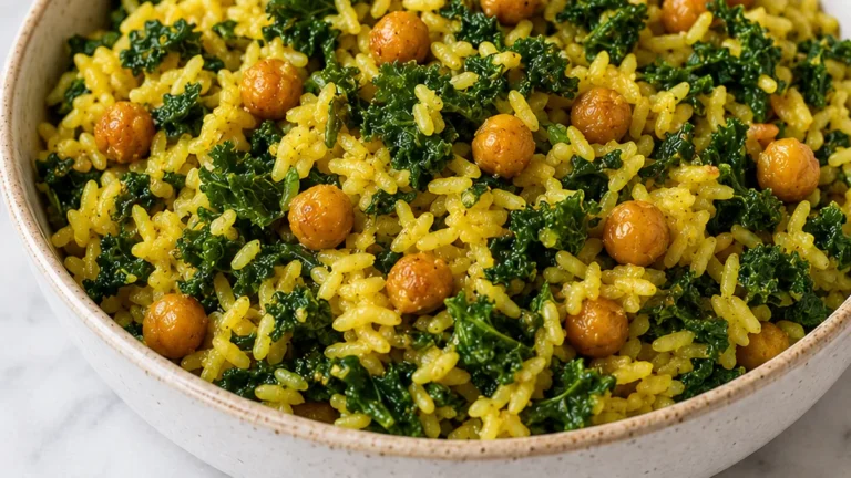 Golden Rice Bliss: Creamy Coconut & Crispy Chickpeas!