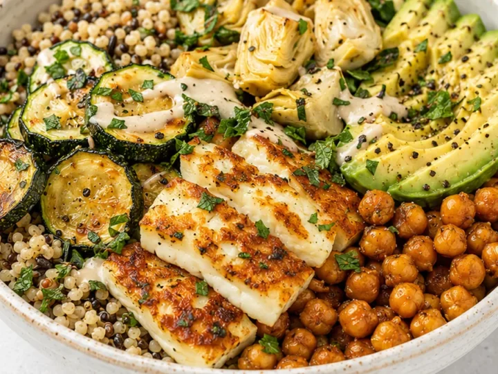Goddess Grain Bowl: Fried Zucchini & Halloumi