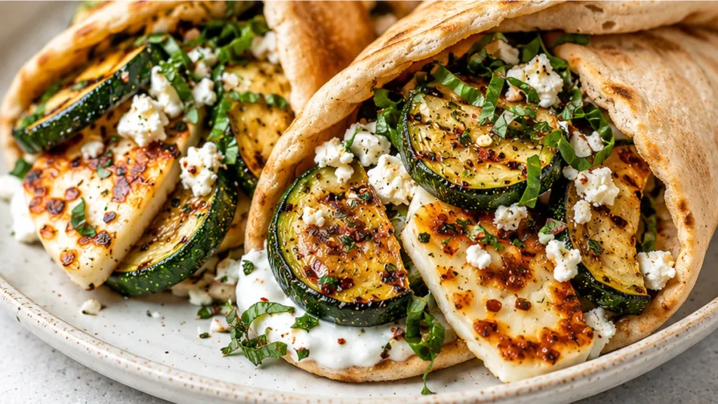 Greek Pitas: Crispy Zucchini & Magic Feta! Discover the best Greek Pitas recipe! Featuring fried zucchini, marinated feta, olive pesto, and garbanzo beans. Easy