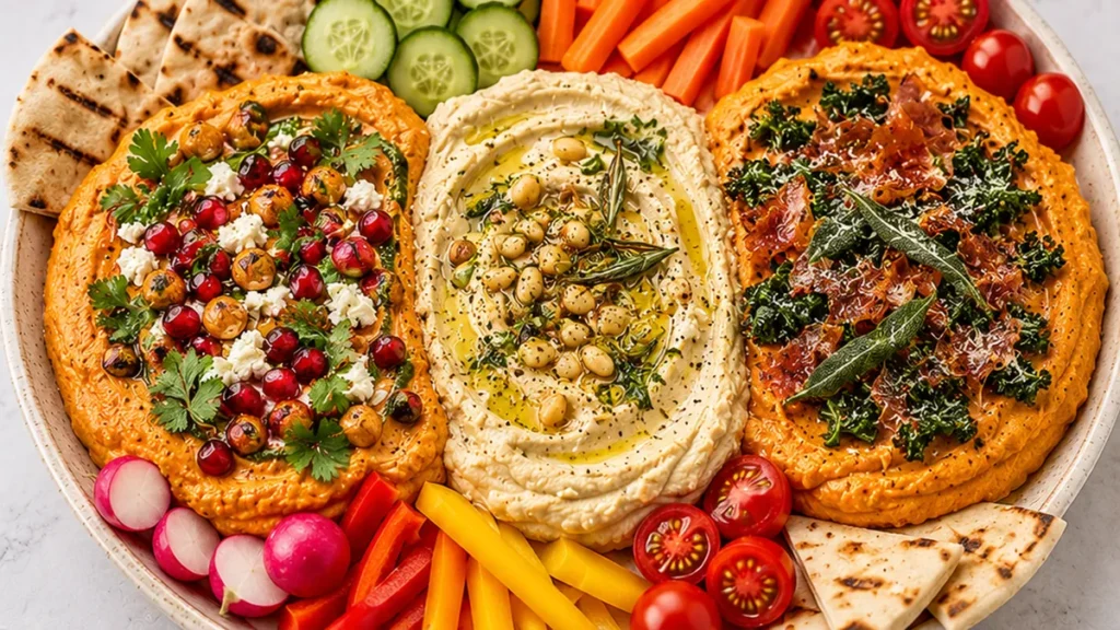 Ultimate Holiday Hummus Board: A Flavor Fiesta! Holiday Hummus Board: Make this ultimate festive appetizer in under an hour. Loaded with amazing flavors and tex