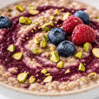 Black Tea Oatmeal with Acai Swirl & Pistachio - irish porridge
