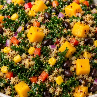 Southwest Mango Kale Quinoa Salad - kale salad - Kale salad: Make this vibrant Southwest Mango Kale Quinoa Salad recipe in under 30 minutes. Packed with flavor