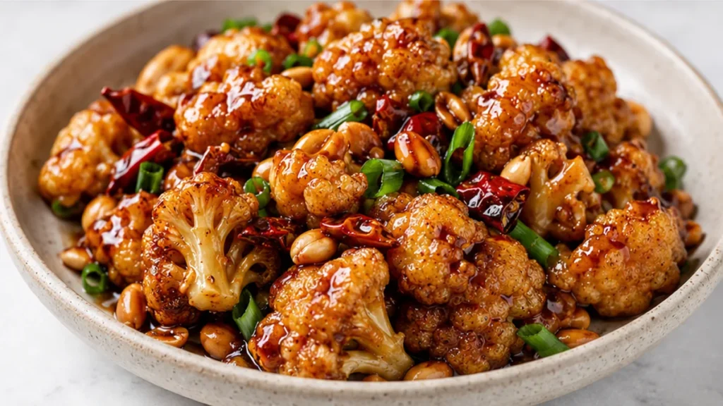 Sticky Kung Pao Cauliflower Recipe - Discover the best Kung Pao Cauliflower recipe! Sticky, spicy, and sweet florets baked to perfection. Easy to make and incre