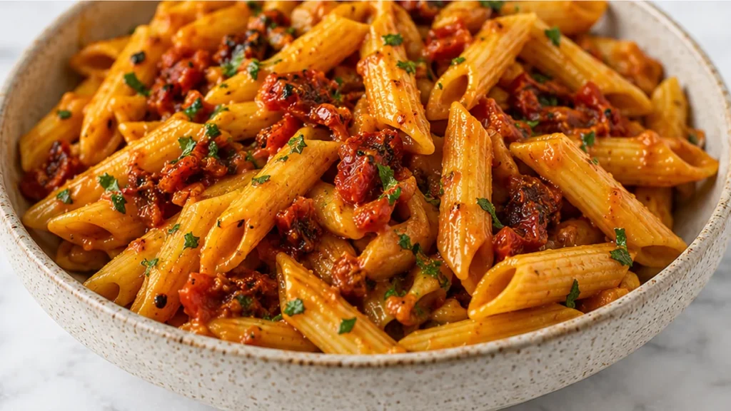 Golden Sun-Dried Tomato Red Lentil Pasta - Discover this quick and delicious Lentil Pasta recipe. Featuring golden sun-dried tomatoes and warming turmeric, it's