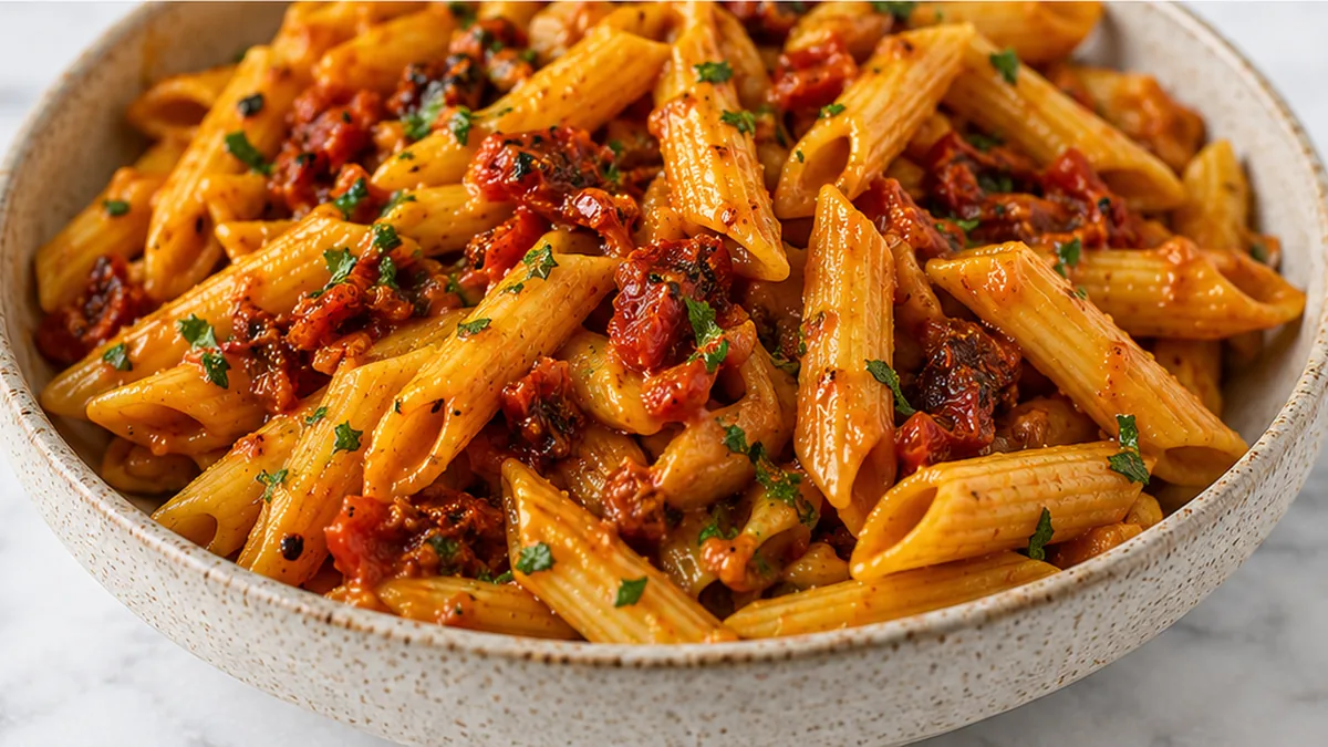 Golden Sun-Dried Tomato Red Lentil Pasta - Discover this quick and delicious Lentil Pasta recipe. Featuring golden sun-dried tomatoes and warming turmeric, it's