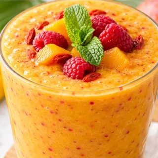 Island Mango Goji Berry Sunrise Smoothie - mango smoothie - Discover our vibrant Island Mango Goji Berry Sunrise Smoothie. Easy to make, bursting with tropical