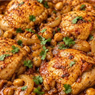 One Pot Moroccan Chicken Recipe - Discover this ultimate one-pot Moroccan chicken recipe! Tender chicken, chickpeas, aromatic spices, and pistachio couscous wit