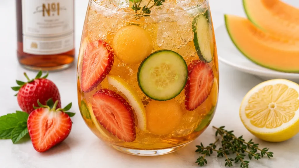 Elderflower Pimms Cup with Melon & Strawberry - Pimms cup: Make this ultimate refreshing summer cocktail in minutes. Fruity, floral, and perfectly balanced with
