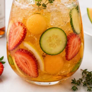 Elderflower Pimms Cup with Melon & Strawberry - Pimms cup: Make this ultimate refreshing summer cocktail in minutes. Fruity, floral, and perfectly balanced with
