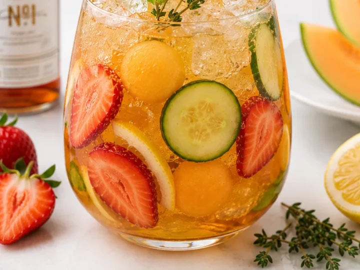 Elderflower Pimms Cup with Melon & Strawberry