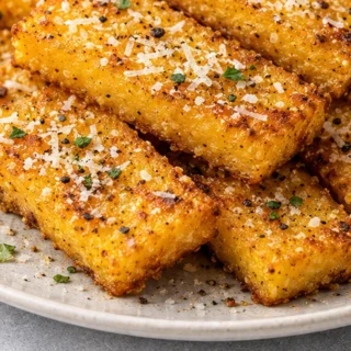 Crispy Parmesan Polenta Chips Recipe - Discover how to make crispy, grilled polenta chips! This easy recipe features Parmesan cheese and a perfect crunch. Serve
