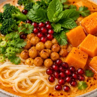 Spicy Thai Pumpkin Laksa: Comfort Food - Pumpkin Laksa: Make this creamy, spicy Thai comfort food in under 45 minutes. Perfectly balanced flavors with crunchy c