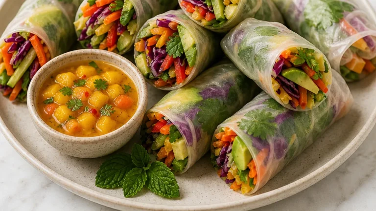 Crispy Veggie Spring Rolls with Mango Dip