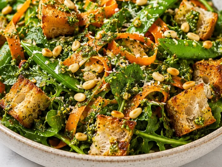 Vibrant Spring Salad with Zesty Carrot Top Pesto