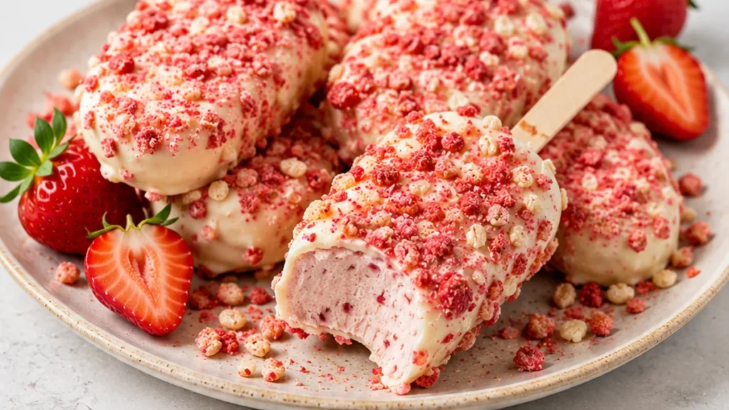 Melty Strawberry Shortcake Ice Cream Bars