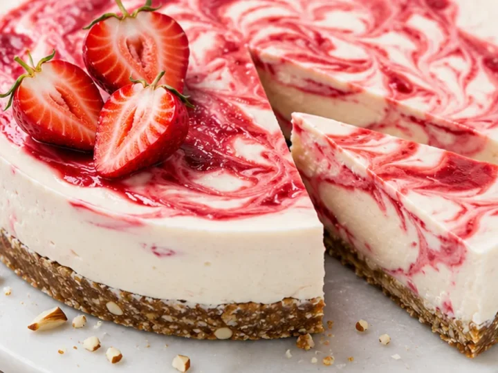 Strawberry Ripple Almond Cheesecake Recipe
