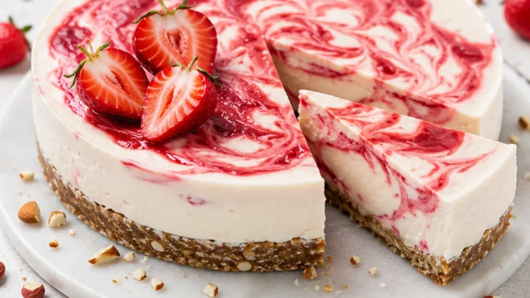 Strawberry Ripple Almond Cheesecake Recipe