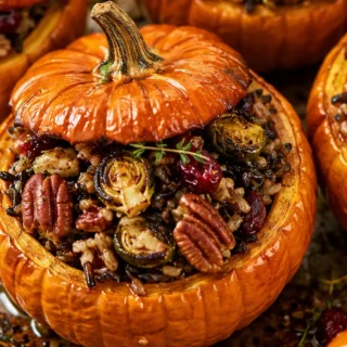 Stuffed Mini Pumpkins: A Perfect Fall Meal - stuffed pumpkins - Discover the ultimate stuffed mini pumpkins recipe! A hearty wild rice and Brussels sprout filli