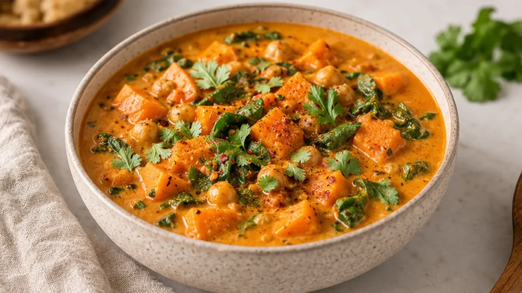Creamy Coconut Sweet Potato Stew - Discover this ultimate sweet potato stew recipe! A creamy, ginger-spiced coconut and rice dish, ready in 30 minutes. Perfect