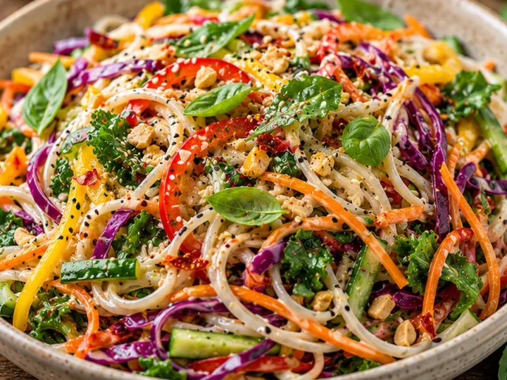 Rainbow Thai Basil Noodle Salad