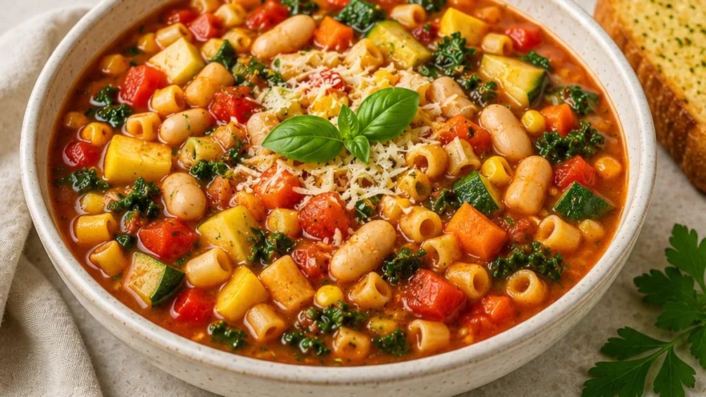 Tuscan Minestrone: Taste of Summer - Tuscan Minestrone: Make this vibrant summer soup in 45 minutes. Packed with fresh veggies and sun-dried tomato pesto, it's