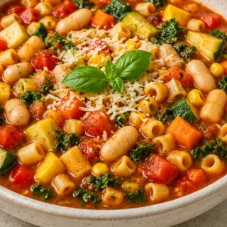 Tuscan Minestrone: Taste of Summer - Tuscan Minestrone: Make this vibrant summer soup in 45 minutes. Packed with fresh veggies and sun-dried tomato pesto, it's