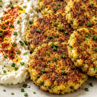 Zucchini Patties with Whipped Feta! - zucchini burgers - Zucchini burgers: Make these flavorful patties with creamy garlic whipped feta in under 75 minutes. A p