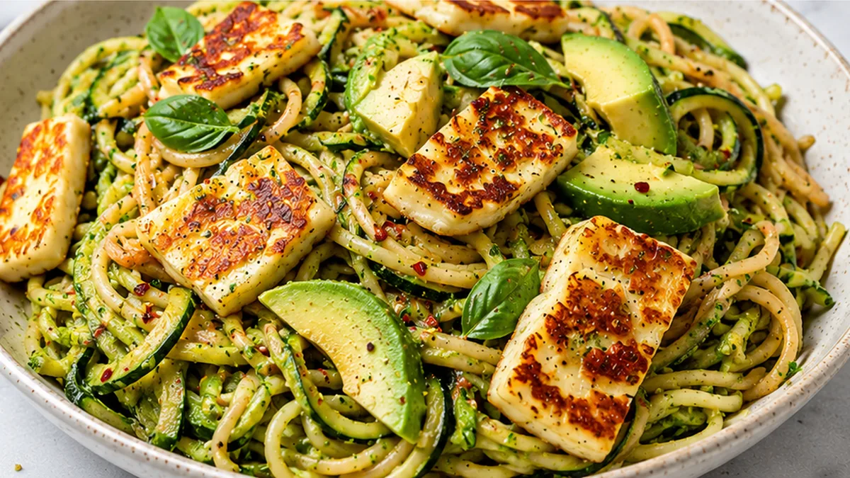 Goddess Zucchini Pasta & Crispy Halloumi - Discover our vibrant Zucchini Pasta with Green Goddess sauce and crispy Halloumi. A delicious, healthy, and quick rec