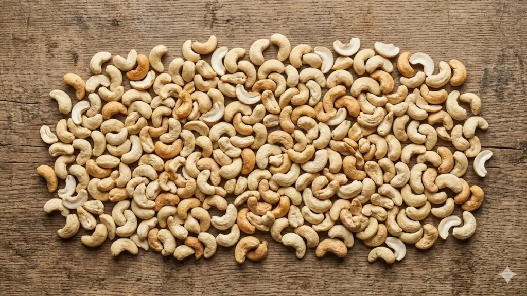 Cashews healthy, beautifully styled overhead food photograph