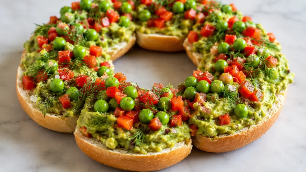Easy Christmas Bagel Wreaths! Bagel wreath: craft this festive and simple breakfast or lunch in minutes. Perfect for spreading holiday cheer with vibrant ingred