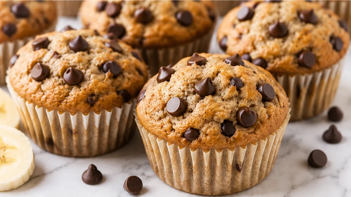 The BEST Vegan Chocolate Chip Banana Muffins! Banana muffins: Bake these vegan, whole wheat chocolate chip muffins in 20 minutes. Easy, healthy, and incredibly