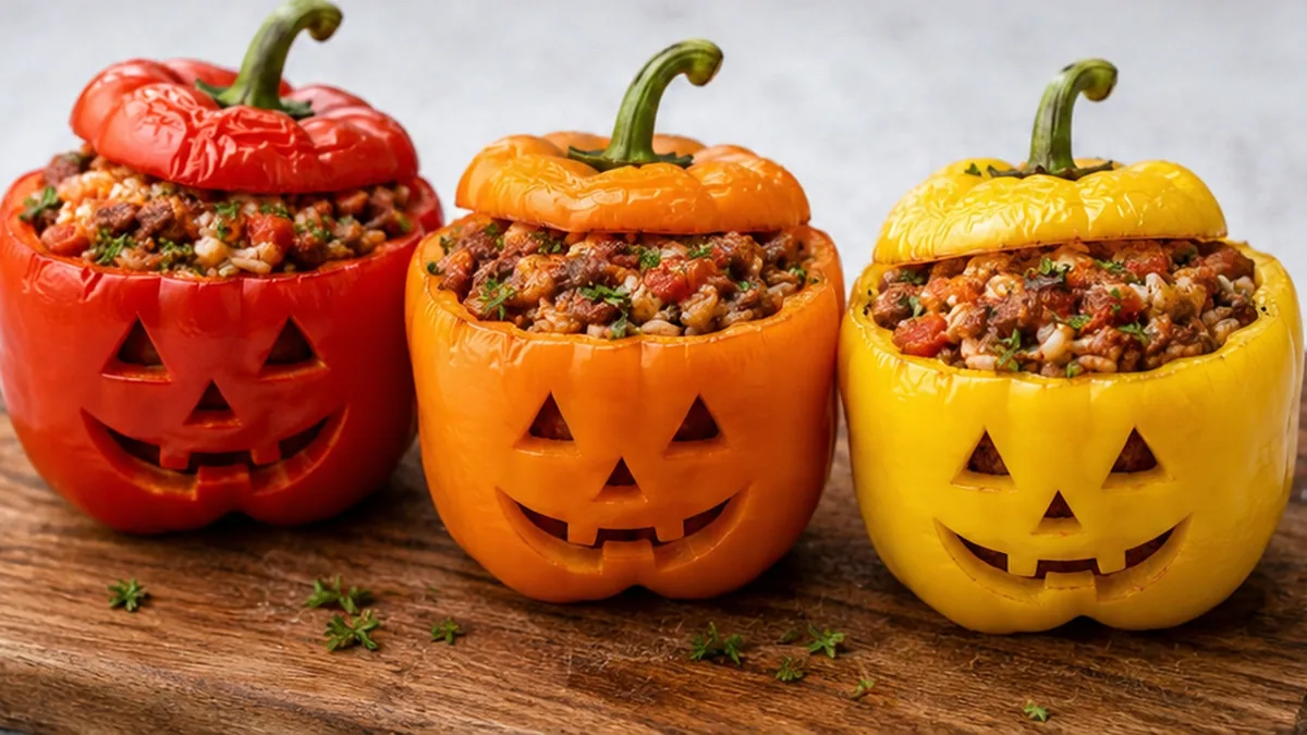 Easy Jack-o'-Lantern Bell Peppers! - bell pepper carving - Bell pepper carving: craft adorable and healthy Jack-o'-Lanterns for Halloween. A simple, festive, an