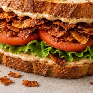 Crispy Coconut BLT with Smoky Chipotle Tahini - Coconut BLT: Make this incredibly smoky and crispy vegan sandwich with chipotle tahini mayo in under 30 minutes.