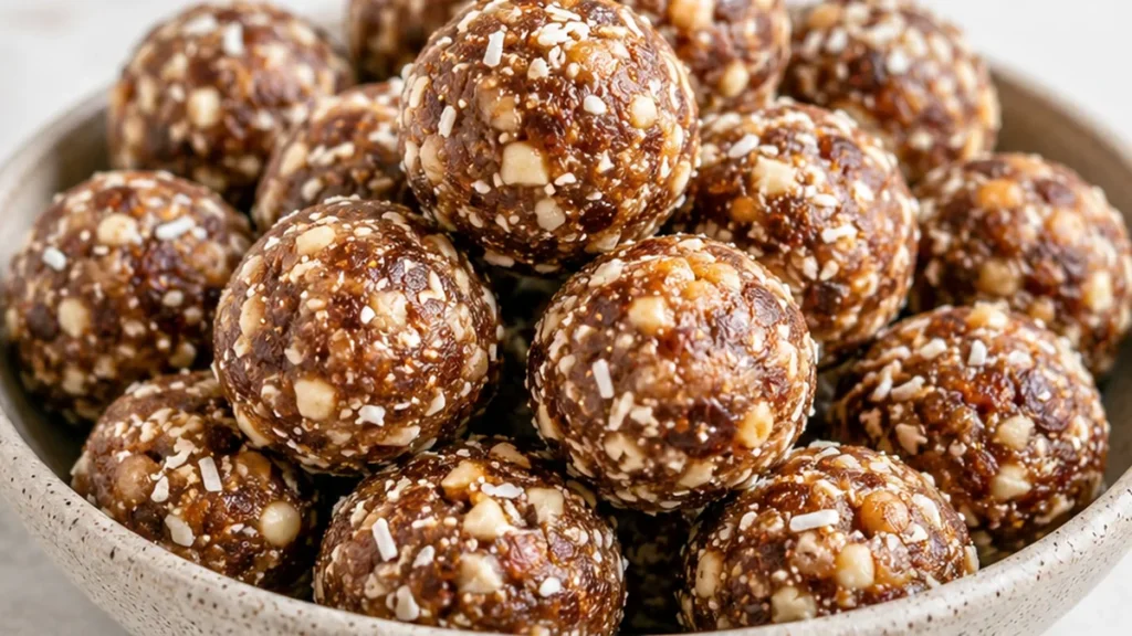 Sweet & Chewy Date Nut Bites! Date Nut Bites: whip up these simple, no-bake energy balls. Made with dates, walnuts, and coconut, they're perfect for a healthy s
