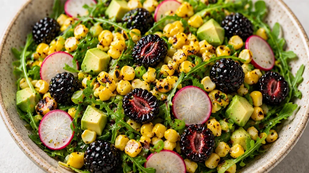 Grilled Corn and Blackberry Salad - grilled corn salad - Grilled corn salad: try this fresh, colorful dish bursting with flavors. Perfect for summer meals or as