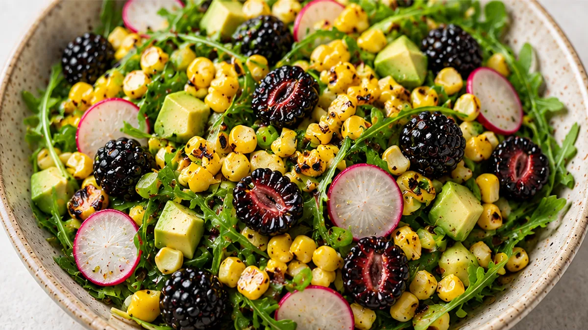 Grilled Corn and Blackberry Salad - grilled corn salad - Grilled corn salad: try this fresh, colorful dish bursting with flavors. Perfect for summer meals or as