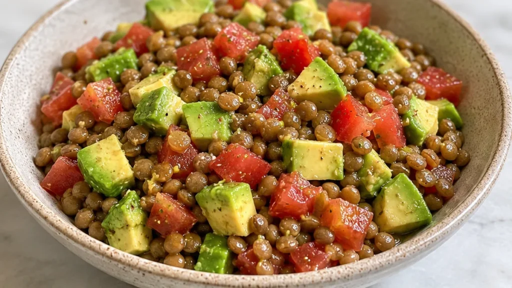 Zesty Lentil & Avocado Salad: Freshness! - lentil salad - Lentil salad: whip up this refreshing and healthy salad with avocado and a zesty lemon dressing. Perfe