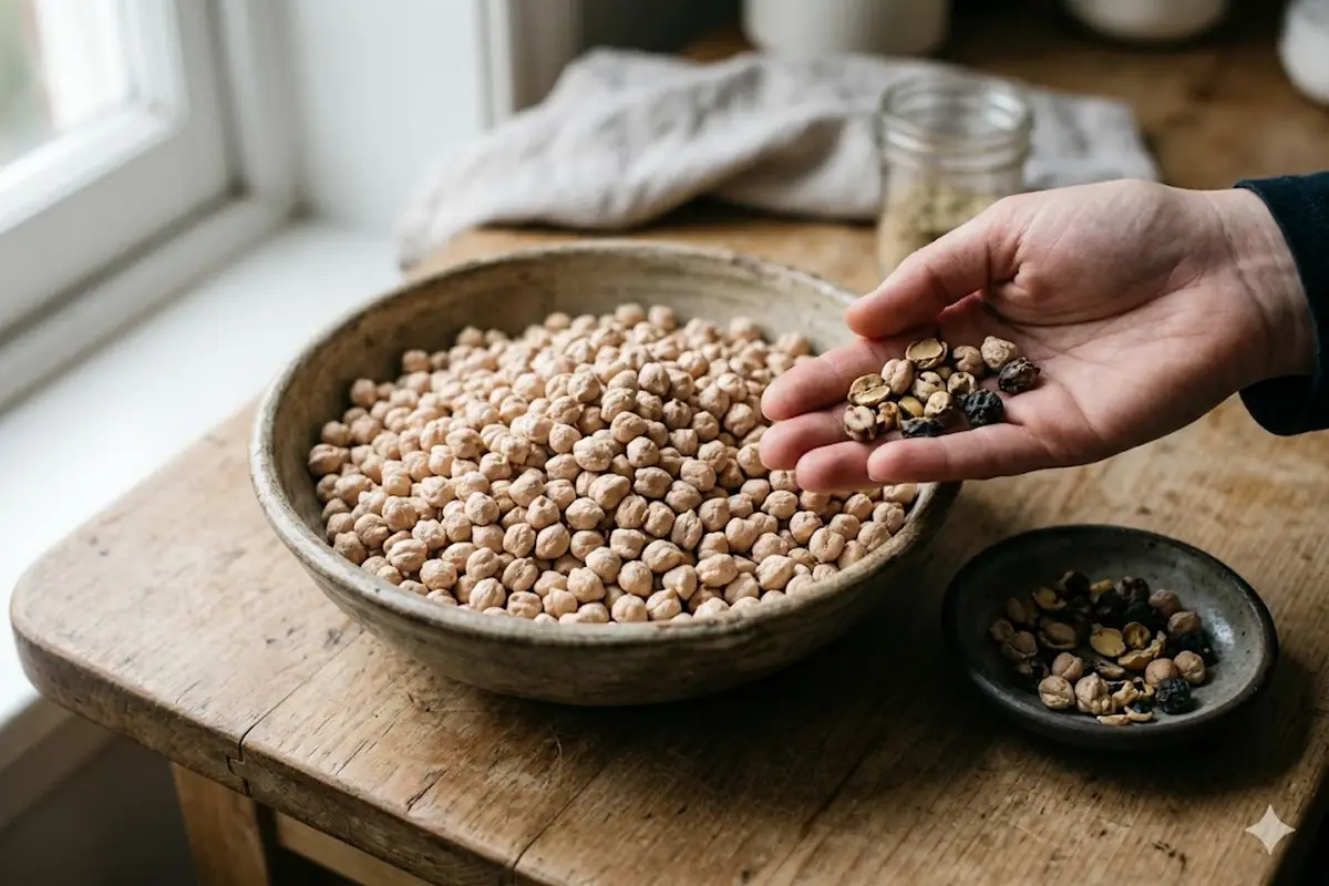 Preparing chickpeas for cooking — Step One: Sort and Inspect Dried Chickpeas