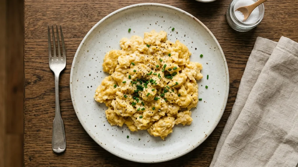 Vegan egg substitute, beautifully styled overhead food photograph