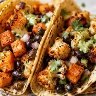Crispy Vegan Cauliflower Sweet Potato Tacos - vegan tacos