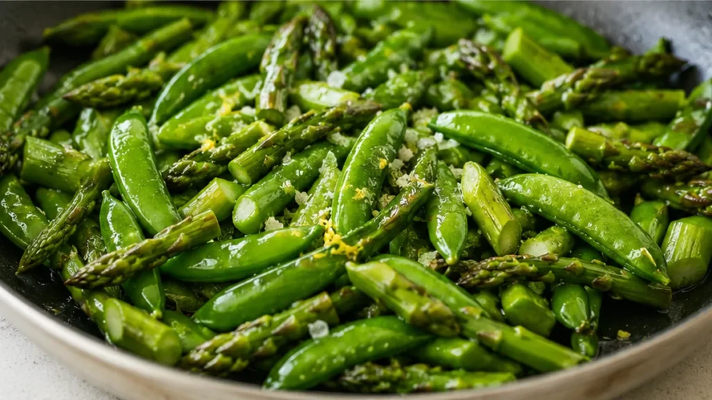 Quick & Crispy Asparagus Sauté - Asparagus sauté: whip up this quick, healthy side dish in under 10 minutes. Featuring crisp sugar snap peas and bright lemon fo