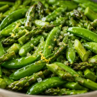 Quick & Crispy Asparagus Sauté - Asparagus sauté: whip up this quick, healthy side dish in under 10 minutes. Featuring crisp sugar snap peas and bright lemon fo
