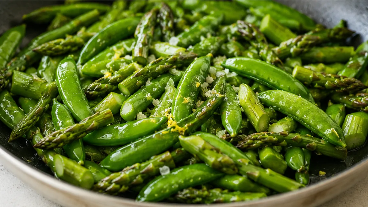 Quick & Crispy Asparagus Sauté - Asparagus sauté: whip up this quick, healthy side dish in under 10 minutes. Featuring crisp sugar snap peas and bright lemon fo