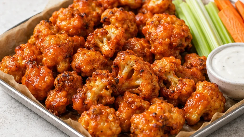 Crispy Vegan Buffalo Cauliflower Wings! Buffalo cauliflower wings: make this crispy vegan appetizer in under 35 minutes. Perfect for game day or a bright plant-