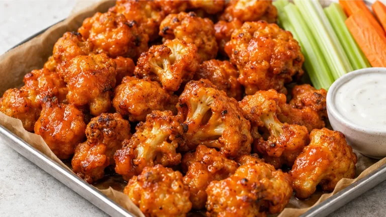 Crispy Vegan Buffalo Cauliflower Wings!