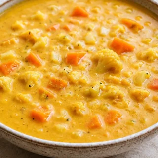 Creamy Spiced Carrot Cauliflower Soup - Carrot cauliflower soup: Savor this creamy, spiced vegetarian soup. Easy to make and bursting with flavor, it's perfect